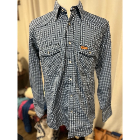 Wrangler Flame Resistant Shirt Large Pearl Snap Plaid Shirt - Picture 1 of 6